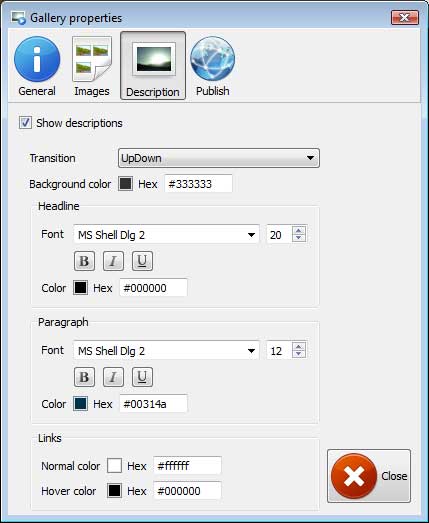 Description window : Free Easy Flash Slideshow With Thumbnails